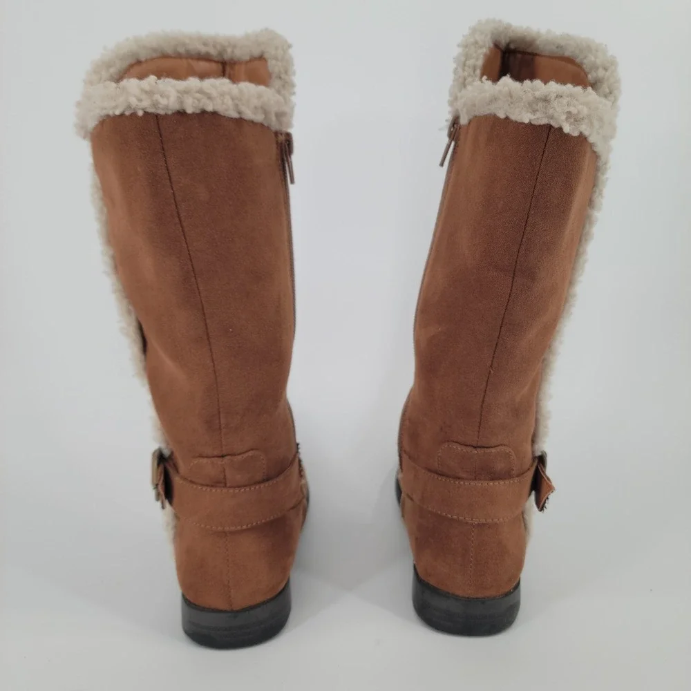 Thereabouts Faux Suede Tall Boots Kids 2 Brown Sherpa Trim Buckle Detail